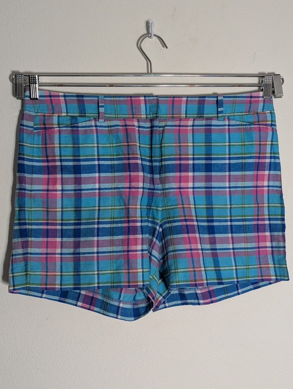 Talbots Women's Perfect Shorts 5" Inseam Linen Cotton Plaid Bright Plus Size 16